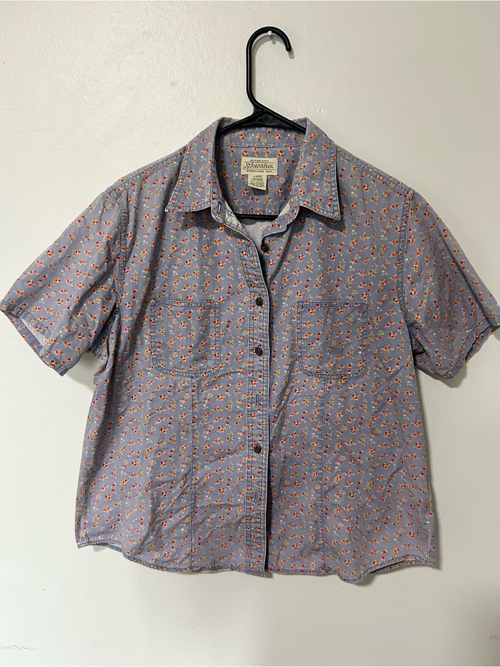 St. John's Bay Short Sleeve Denim Floral Button-Up